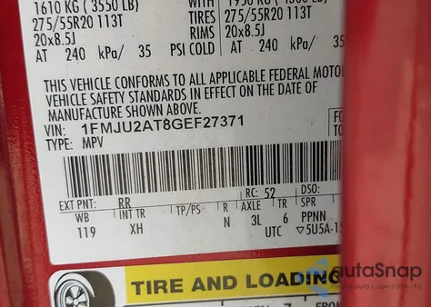 2016 Ford Expedition Limited from USA, damaged, VIN 1FMJU2AT8GEF27371